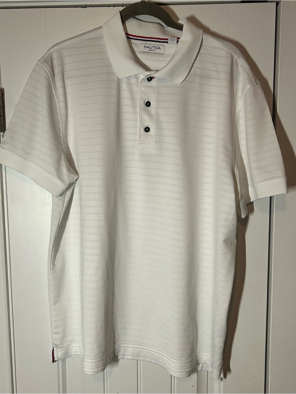 Nautica White Short-Sleeve Polo with Subtle Stripe
